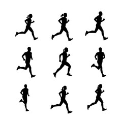 Running Silhouette: A series of running silhouette illustrating speed and motion. These dynamic forms capture the essence of activity, fitness, and determination