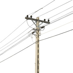High voltage concrete electric pole vector with power lines, industrial utility infrastructure, realistic isolated design for energy transmission illustrations