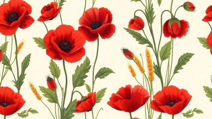 Fototapeta premium Elegant poppy blossoms with leafy accents