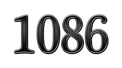 black metal 3d design of number 1086 on white background.