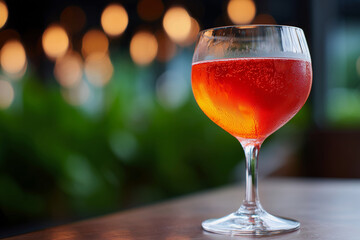 A glass of red wine is sitting on a table