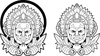 African warrior, outline monochrome illustration, design