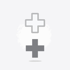 Obraz premium Two crosses, one outlined in white and one solid gray with a shadow.