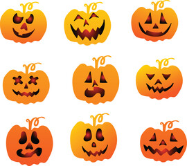 Colored Vector Collection of Halloween Pumpkin Faces