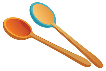 Cartoon Spoons in Different Colors Resting Diagonally on a White Surface, Food Preparation Utensils