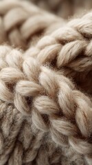 Close-up of beige knitted fabric, intricate patterns