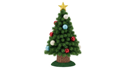 Isolated Decorated Christmas Tree with Ornaments and Star