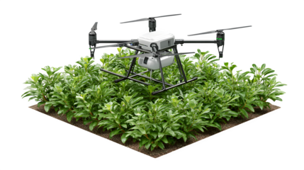 Agricultural Drone Spraying Crops, isolated on transparent background