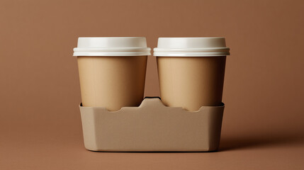 Two Coffee Cups in Cardboard Holder