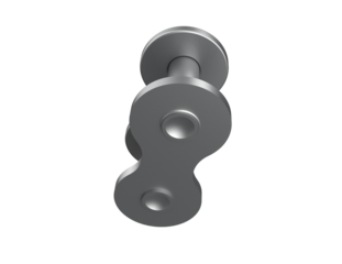 Detailed, professional 3D Render of Industrial Roller Chain Master Link. High-Resolution Mechanical Connecting Component Isolated on Transparent PNG HD Background for Power Transmission Systems.