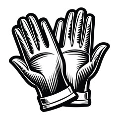 Monochrome Vector Illustration of Two Stylish Gloves Depicting Fashion and Protection Handwear with Outlined and Filled Silhouettes on White Backdrop