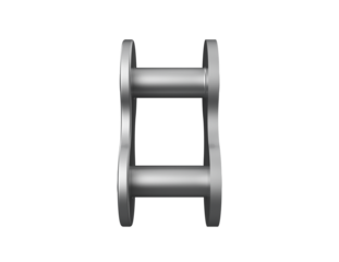 Detailed, professional 3D Render of Industrial Roller Chain Master Link. High-Resolution Mechanical Connecting Component Isolated on Transparent PNG HD Background for Power Transmission Systems.