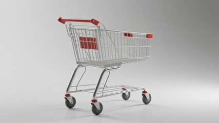 Sleek Supermarket Cart on Pristine White Background, Minimalist Design for Commercial Use