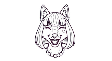 Isolated Stylized Black and White Line Art Drawing of a Dog