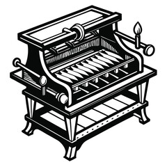 A Rack with Cylindrical Items and Sphere Object, Cartoonish Design with Black and White Palette and Square Tile Backdrop