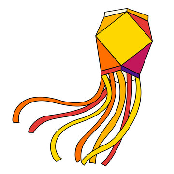 Bright vector illustration of Aakash Kandil lantern with orange and yellow ribbons. Traditional Diwali holiday decoration.