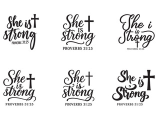 SHE IS STRONG TYPOGRAPHY SILHOUETTE