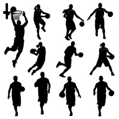 Basketball players in various action poses during game