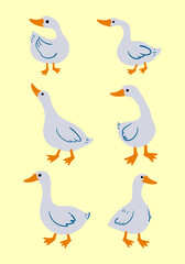 Cute goose in children's style cartoon vector illustration. Funny animal character collection.