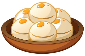  Delicious Creamy Dessert Balls Adorned with Berries and Greenery in a Traditional Serving Dish Offering a Delightful Visual Treat