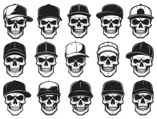 SKULL WEARING BASEBALL HAT SILHOUETTE