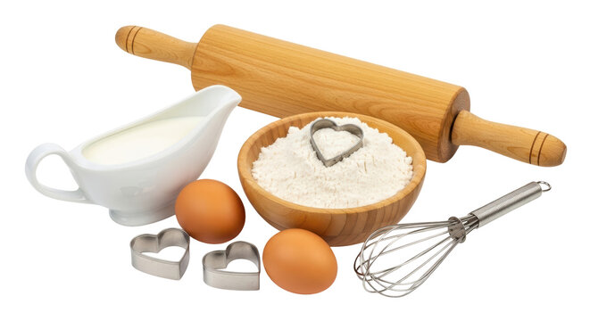 Isolated Baking Ingredients with Heart Shaped Molds - Powered by Adobe