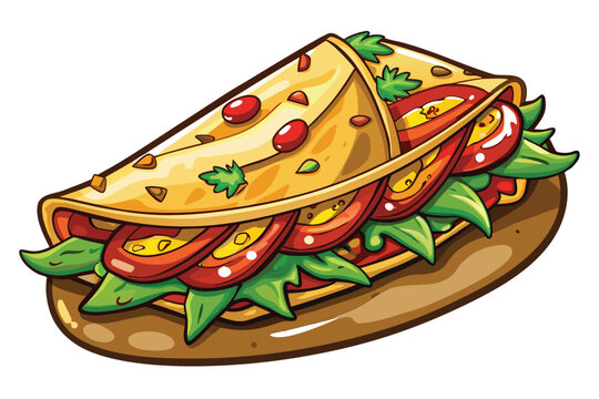 cartoon burrito with tomatoes and lettuce clip art preview