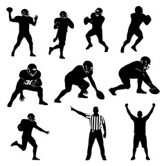 American football Set player silhouette set vector	