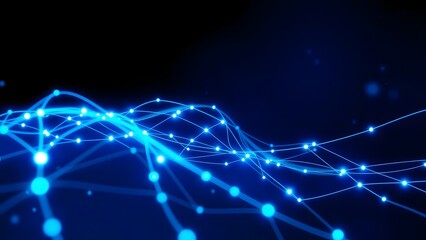 Obraz premium Abstract background with glowing blue lines and connected dots representing digital network.