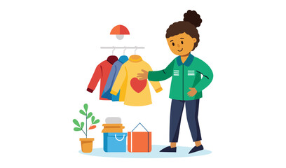 Young woman choosing clothes from a rack in a store