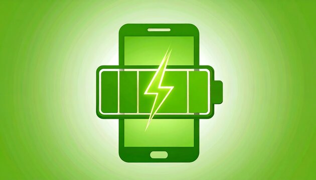 Smartphone charging concept with full battery and lightning bolt icon.