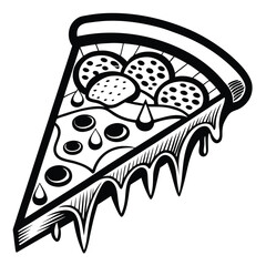 Cartoon Pizza Slices with Various Toppings and Fresh Basil Leaves Arranged Artistically on a White Backdrop