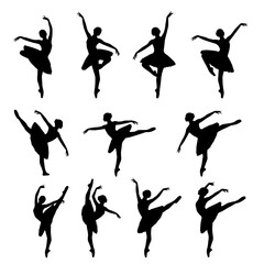 Ballet dancers performing graceful poses silhouettes	