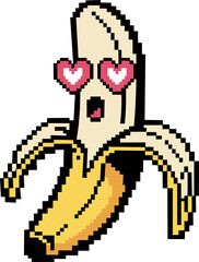 Cute Pixel Banana Clipart with Heart Eyes illustration 