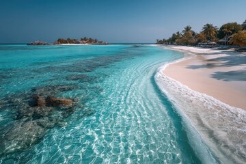 Tropical beach, turquoise water, calm waves
