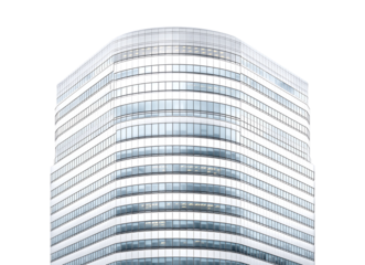 Sleek Curved Office Building Facade isolated on a transparent background