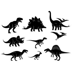 Dinosaur Silhouettes Collection: Stegosaurus, T-Rex, Brontosaurus and More in Black Abstract Figures