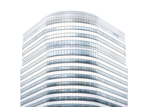 Sleek Curved Office Building Facade isolated on a transparent background