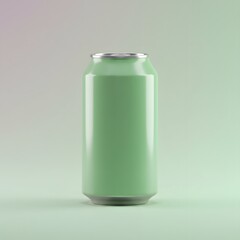 Realistic 3D Rendering of a Tall Mint Green Soda Can on a Light Gradient Background with Subtle Lighting and Shadows	