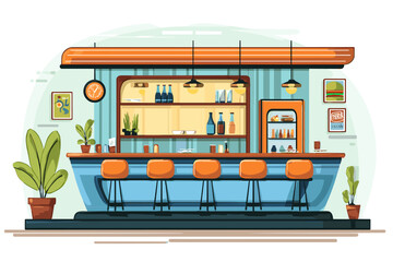 Obraz premium Stylish Retro Bar Interior Illustration in Bright Colors