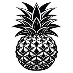 Obraz premium Stylized Pineapple Illustration with Intricate Leaf and Fruit Patterning for Graphic Design and Creative Projects in Black and White