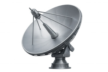 Large metallic satellite dish capturing signals, isolated on transparent background, ready for compositing