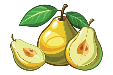 Colorful Pear Still Life Artistic Rendition Capturing Fresh Fruit Slices and Whole Pears with Vibrant Leaves and Detailed Textures