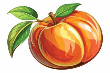 Vibrant Peach Still Life Illustration with Halved Fruits and Green Leaves for a Fresh and Appetizing Composition