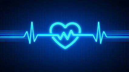 Glowing blue heart cardiogram pulse line electrocardiogram