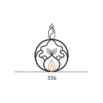 Stylized circular design featuring a central flame, leaf motifs, and an upper flame, resembling a modern candle or lamp icon.