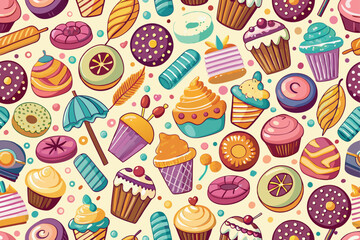 Colorful Cartoon Candy Land Sweet Treats and Childhood Delights