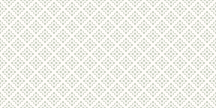 Fototapeta Subtle vector seamless pattern with ethnic motif. Modern geometric floral folk ornament. Simple abstract green and white background texture with grid, flower silhouettes. Repeated vintage geo design