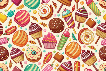 Colorful Cartoon Candy Land Sweet Treats and Childhood Delights