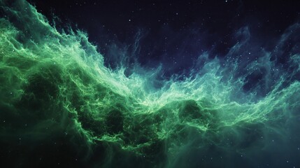 Fototapeta premium Stunning Green Cosmic Nebula with Starry Sky Background, Evoking Mystical and Celestial Vibes for Design Projects